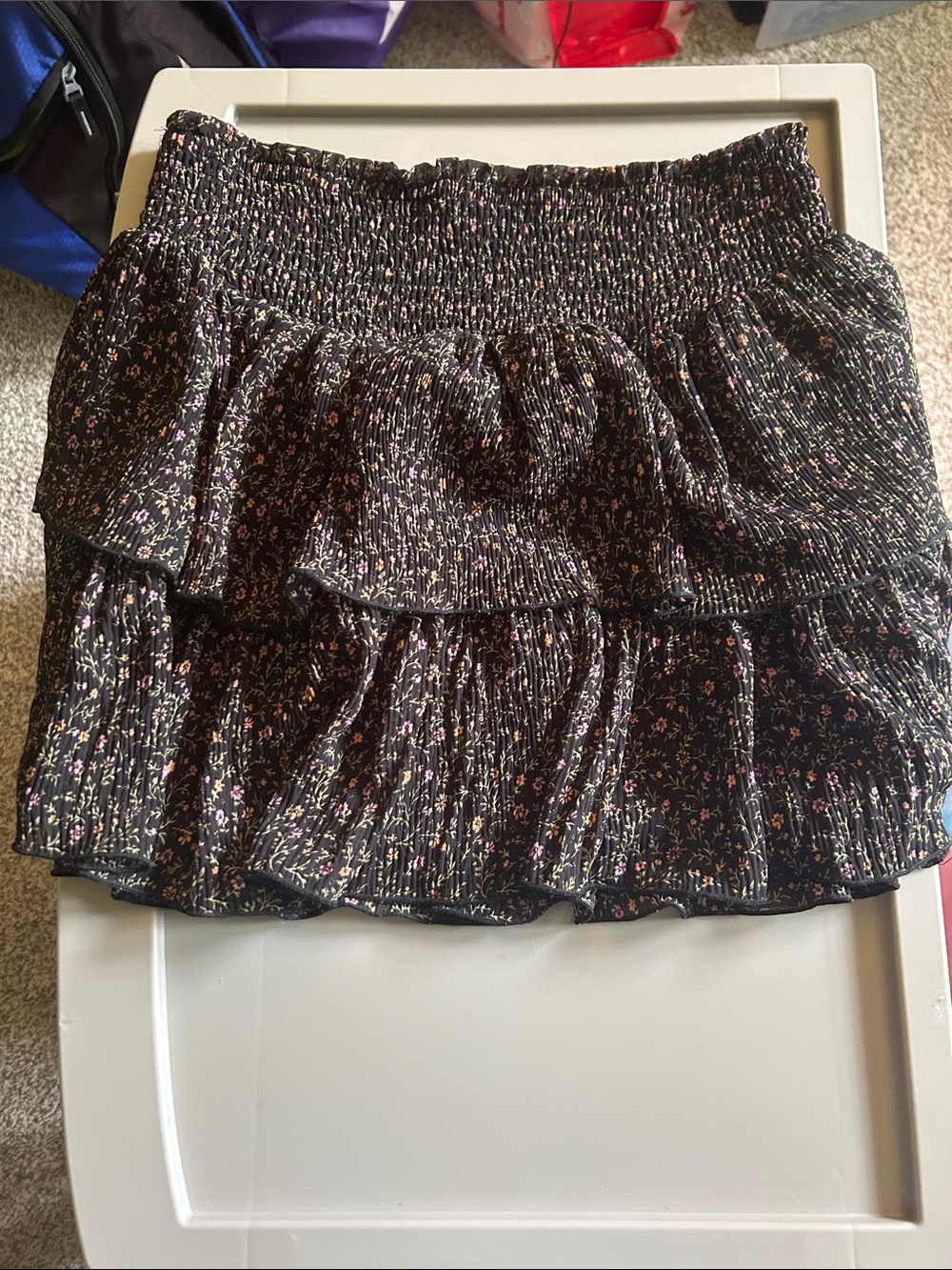 Forever 21 Black Floral Smocked Tiered Mini Skirt